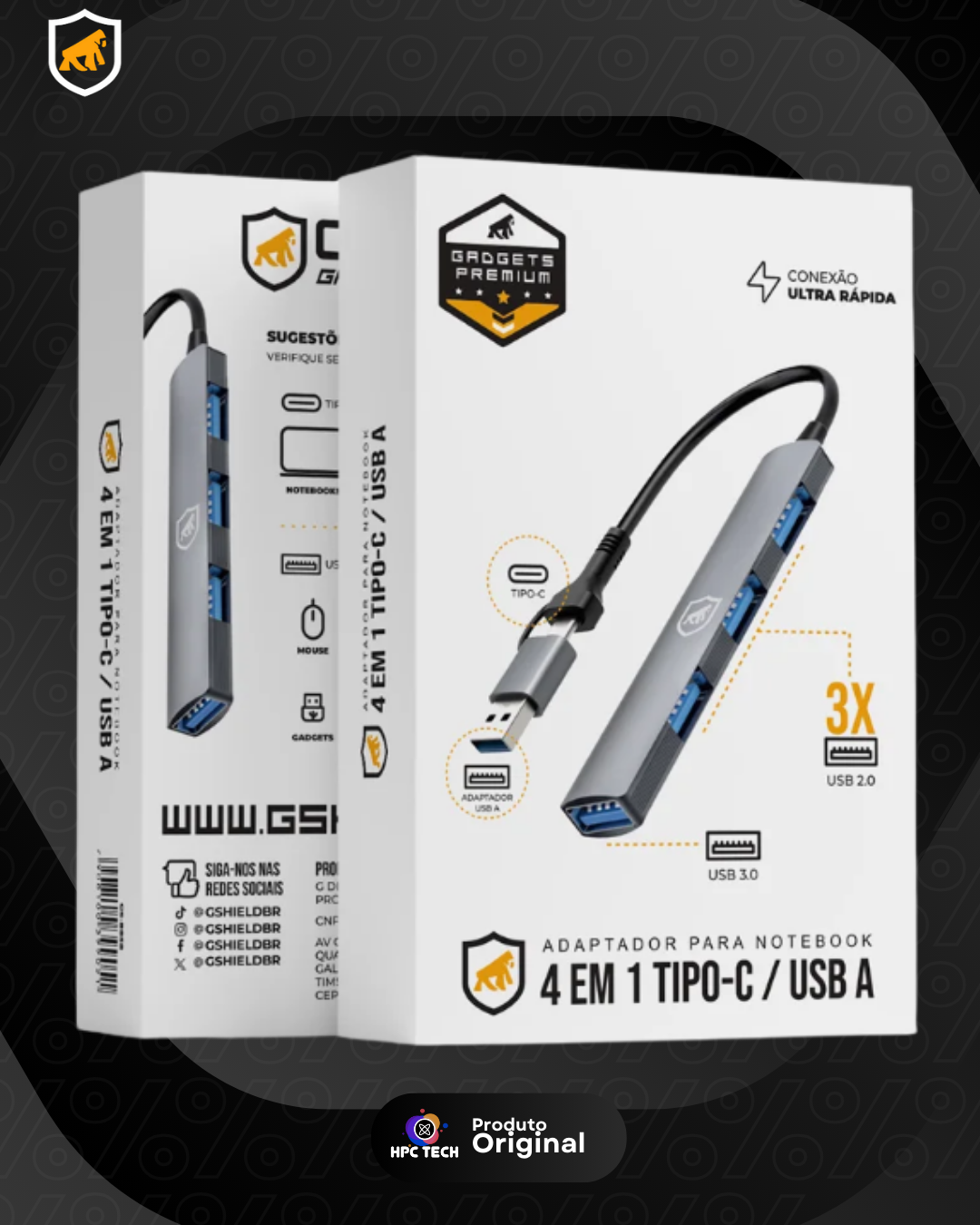 Adaptador Hub USB-C / USB-A 4 em 1 - Gshie